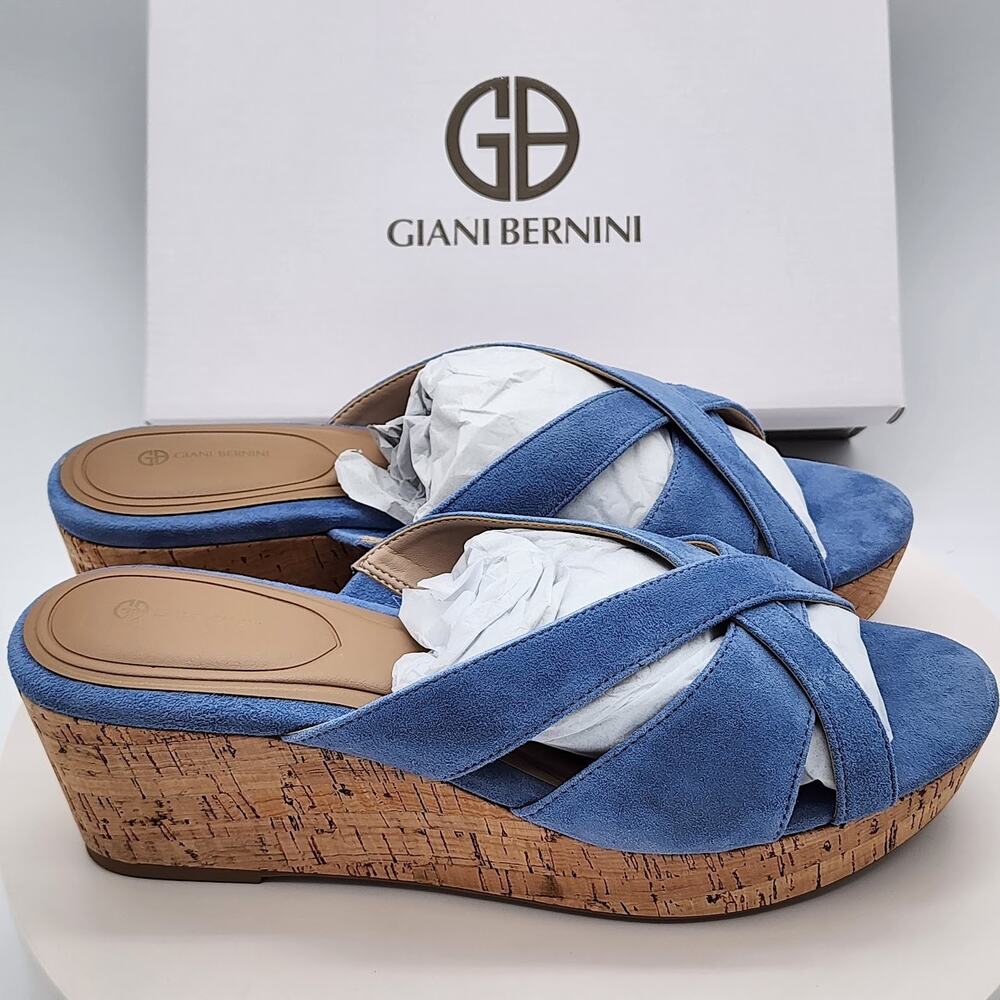 Giani Bernini Juliaas Blue Azur Cork Wedge Slide Sandals Women's 9.5M - Picture 2 of 8